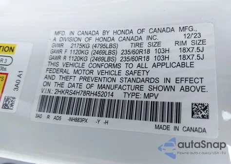 2024 Honda Cr-V Ex-L Awd z USA, uszkodzony, nr VIN 2HKRS4H78RH452014